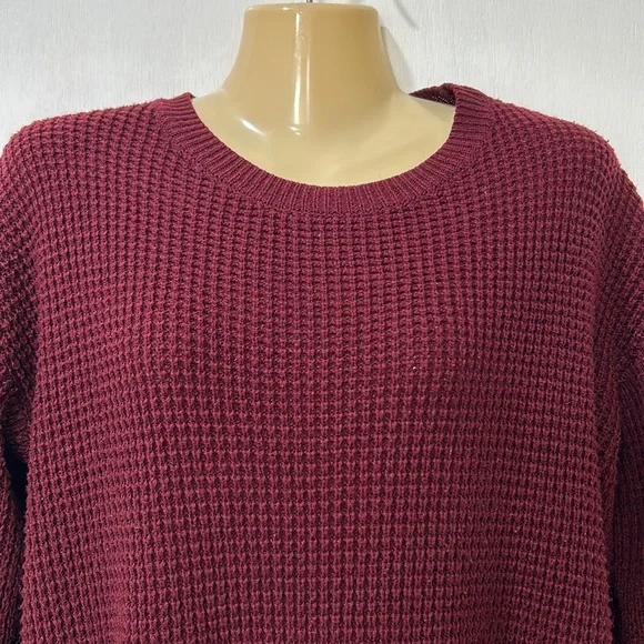 MEROKEETY  WOMENS CREW NECK WAFFLE KNIT PULLOVER TOP WINE Sz MD - Picture 4 of 11